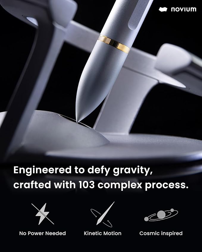 novium Hoverpen Interstellar - Luxury Pen Made With Aerospace Alloys, Unique Aesthetic, Free Spinning Executive Pen, Desk Decor (Starlight Silver, 18K-Gold)