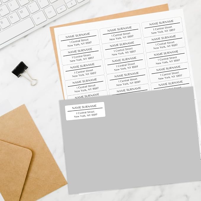 Personalized Return Address Labels – Modern Monochrome Design, Custom Name & Address, Peel & Stick Mailing Labels, 100 Count (1" x 2⅝") by Dotty About Paper