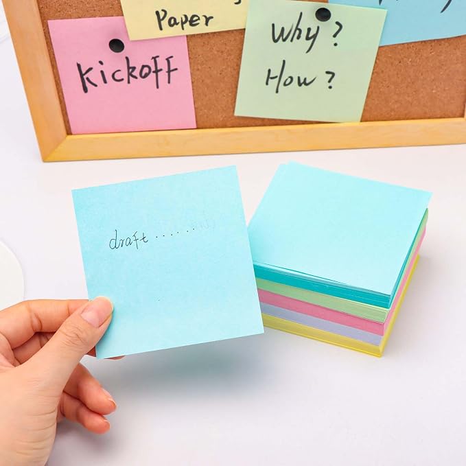 Non Sticky Blank Notes Cube 500 Sheets 3.35x3.35 Inch 5 Bright Colors Memo Note Loose Paper Cubes for Taking Reminders Home Office Writing Supplies