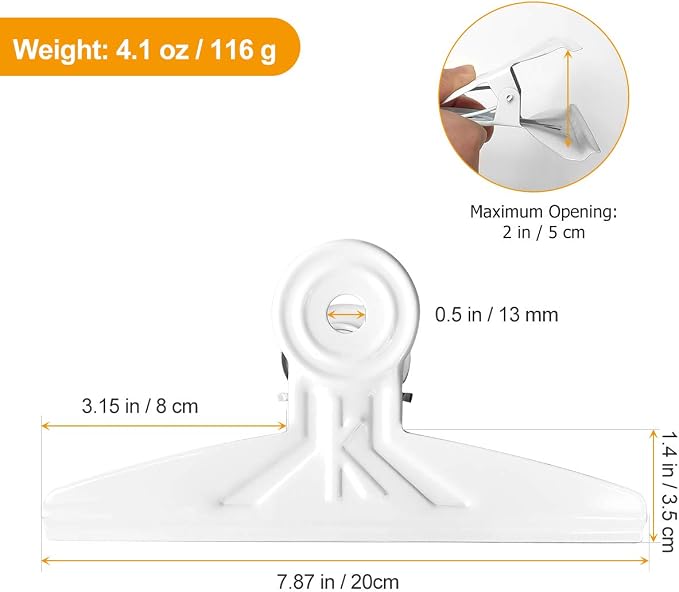 Extra Large Bulldog Clips White - Coideal 2 PCS 20cm Jumbo XL Bull Binder Paper Clip Clamps for Office School Drawing (7 7/8 Inch)