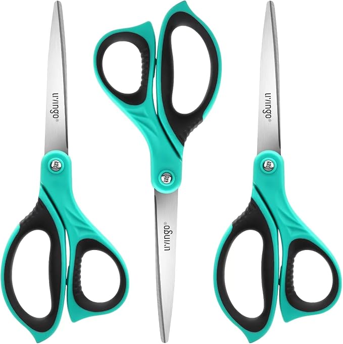 LIVINGO Scissors All Purpose Heavy Duty - 3 Pack 8.5” Blue Sharp Shears for Office Home and School Crafting Sewing Cutting Paper Fabric