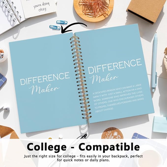 Blue Difference Maker Gift, Difference Maker Definition Hardcover Spiral Notebook Journal, Motivational Notebooks, Thank You Gifts for Women Men Teacher Coworkers, 5.5x8.3