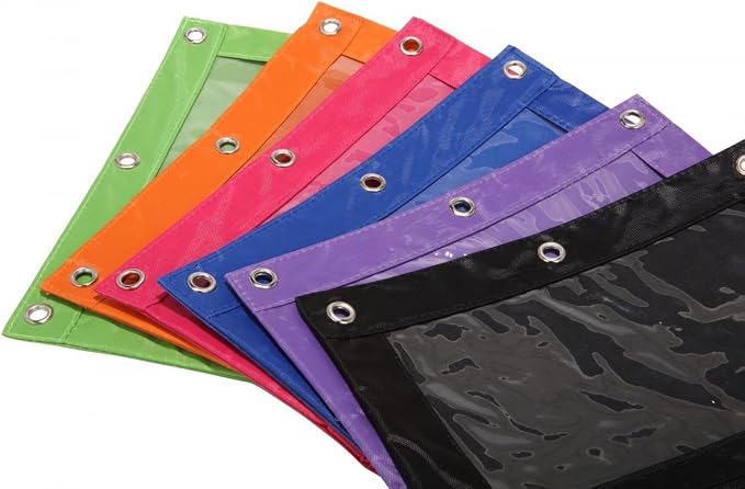 Zippered Pen Pencil Binder Pouch | 3 Rings with Clear Window for School Classroom Organizers 8 Pcs (Orange)