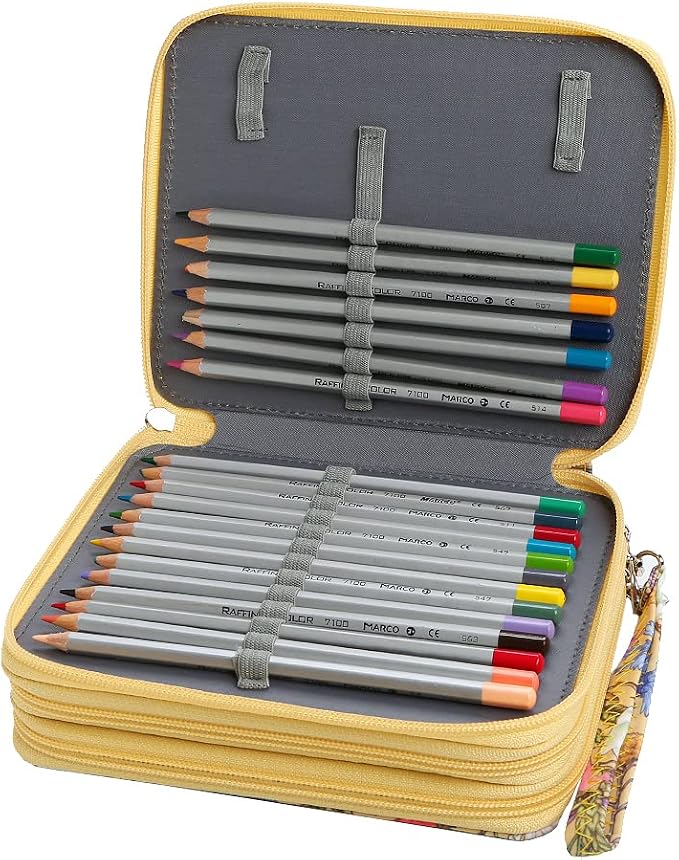 Portable Colored Printing Pattern Morning glory and Daisy Pencil Case 72 Slots Pencil Bag Organizer with Zipper for Watercolor Pens or Markers, Pencil Case Organizer for Artist