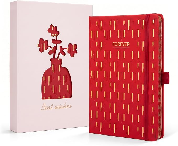Comix Pretty Lined Journal for Women, 5.5" x 8.3" Hardcover Leather Journal for Writing & Note Taking, A5 Cute Notebook for Office School Home, 192 Pages,100 GSGM Paper, Crimson, Heart Motif