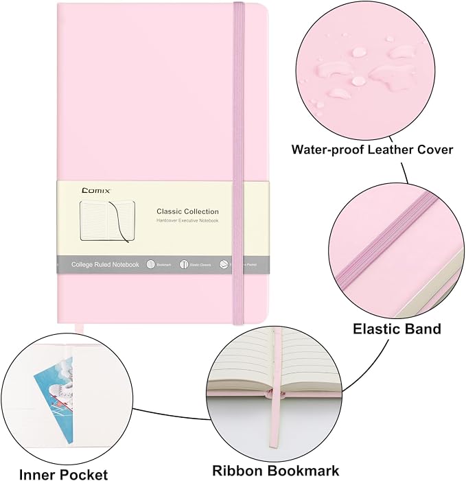 Comix 8 Pack Lined Journal Notebooks for Work, 240 Pages, 5.5"x8.3", Hardcover, A5 Medium College Ruled, Journaling Notebooks for Notes-taking, Fits for Office School Home, Pastel