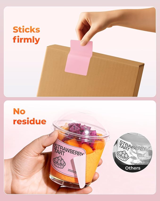 MUNBYN 4x2 Thermal Labels, 500 Sheets/1 Roll, Pink | Strong Adhesive & Perforated, Non BPA&BPS for Small Business, Barcode, Bakery, Inventory, Price Tag