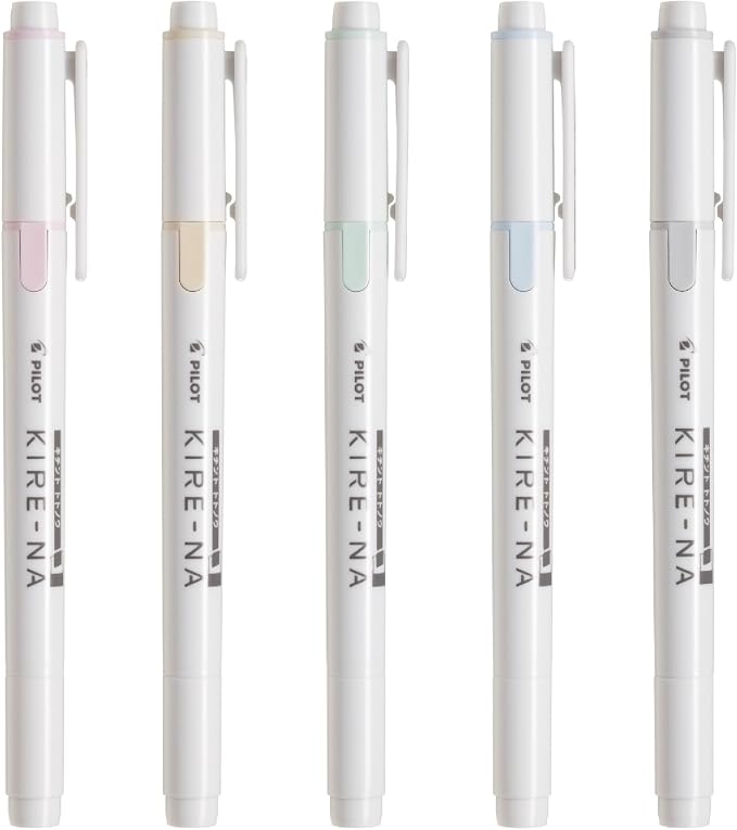 PILOT KIRE-NA Highlighter Set, Pastel 5 Colors, Chisel and Fine Tip, Quick-Dry Pigment Ink, SKIW-1-5C2