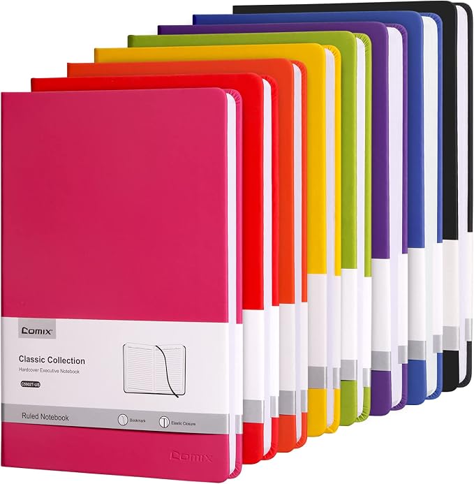 Comix 8 Pack Lined Journal Notebooks for Work, 240 Pages, 5.5"x8.3", Hardcover, A5 Medium College Ruled, Journaling Notebooks for Notes-taking, Fits for Office School Home, Assorted Color