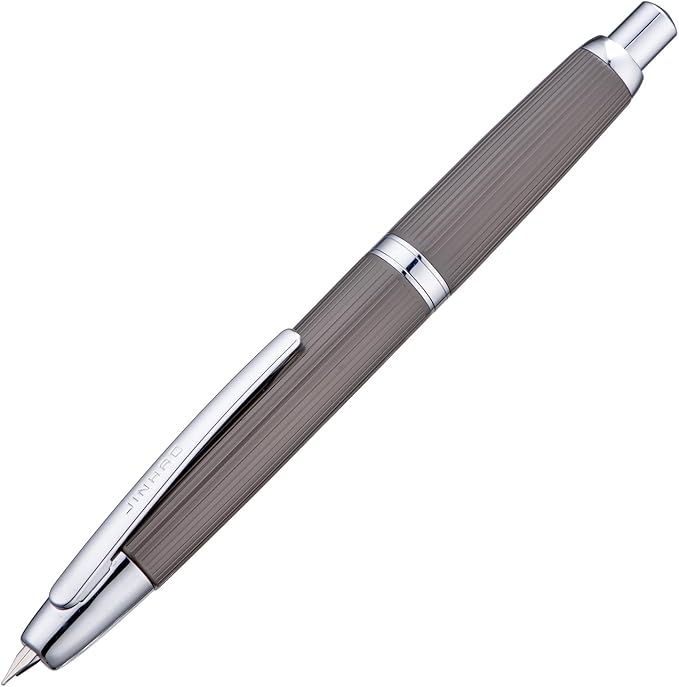 Jinhao 10 Press Fountain Pen with Box, Brushed Matt Gray Retractable Fine Nib with Converter Set (Silver Clip)