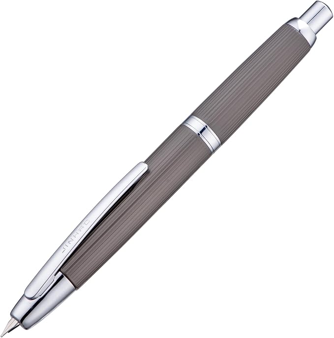 Jinhao 10 Press Fountain Pen with Box, Brushed Matt Gray Retractable Medium Nib with Ink Converter Set (Silver Clip)