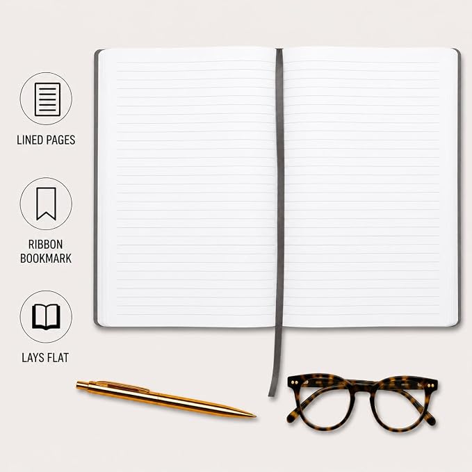 WORLD TRAVELER Large Lined Journal Notebook 256 Ruled White & Ivory Pages | Lay-Flat Binding, Gilded Page Edges Resist Wear, Reinforced Square Corners, Bleed-Resistant Smooth Paper