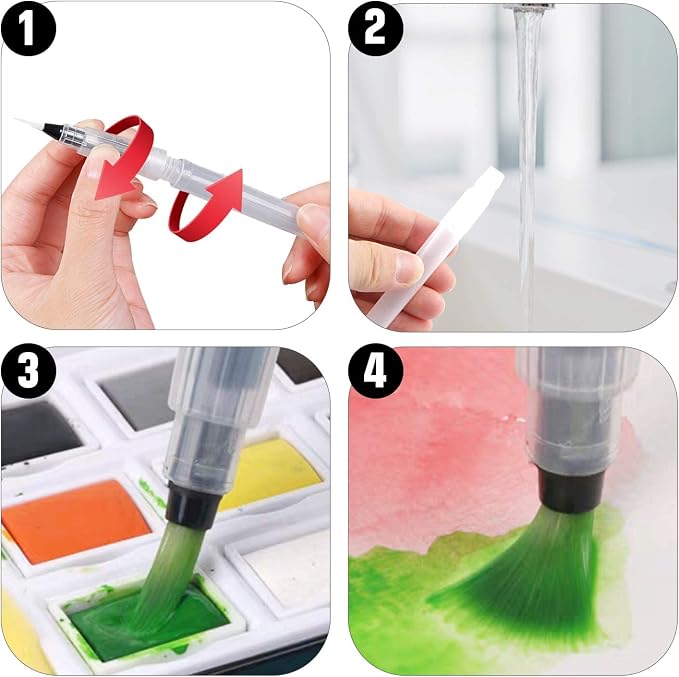 UPINS 12 Piece Water Color Brush Pen Set for Watercolor Paint Markers | Splatter-Free Shape-Retaining Nylon Tips, Artists and Hobbyists,Self-Moistening Controlled Flow,6 Assorted Varied Tip Pens