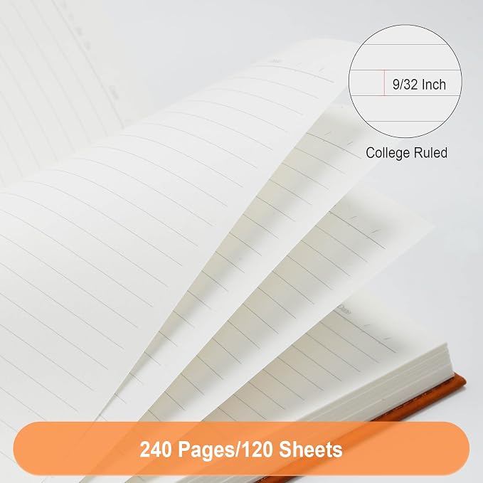 Comix Lined Journal Notebooks, 240 Pages, 5.5 x 8.3 inch, A5 Medium Hardcover Notebooks, Classic College Ruled Notebooks for Writing, Light Brown