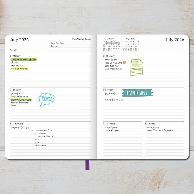 26-27 Academic Planner - Weekly and Monthly Planner, Jul 2026 - Jun 2027, Vegan Leather Cover, Elastic Closure, 8.5"x11", Purple