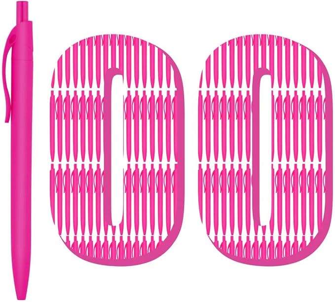 Deegtran Pens Bulk, 100 Pack No Bleed Hot Pink Barrel Click Pens, Wholesale Retractable Ballpoint Pens, Medium Point, Smooth Ink, 1.0MM Black Ink