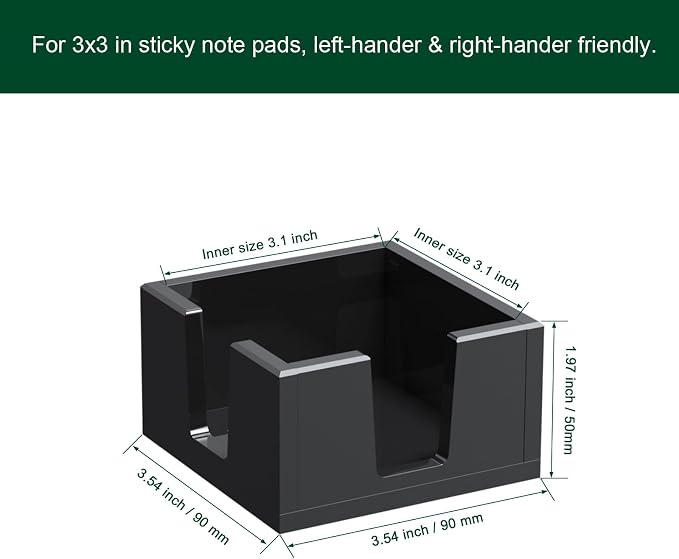 Acrylic Sticky Note Holder, Self-Stick Note Pad Holder W/O Pads - Note Dispenser Memo Pad Holder Desk Organizer for School Office Home (3''x3'' Black)