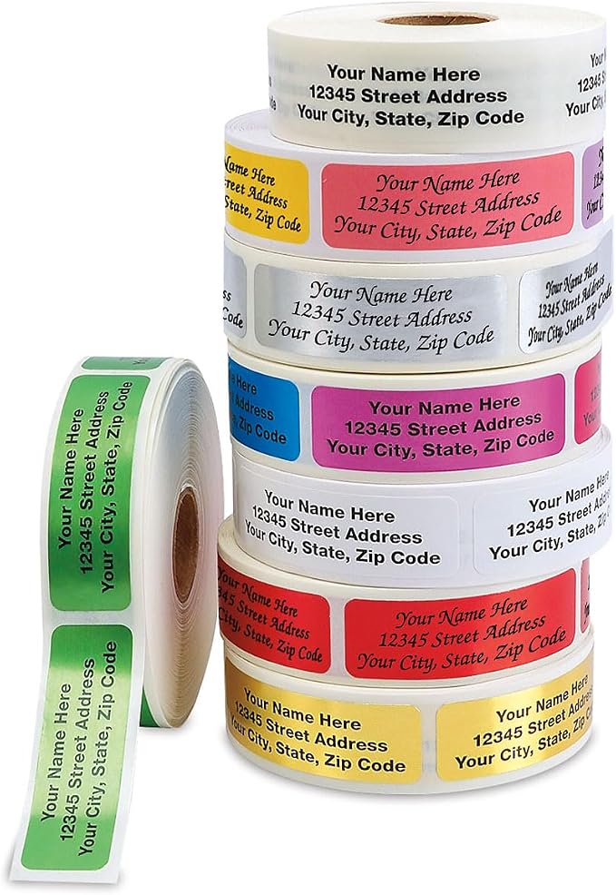 Colorful Images Green Metallic Foil Rolled Return Address Mailing Labels with Dispenser, Customize with Name & Shipping Address, 500 Self Adhesive, Easy Peel Sticker Label Roll, 3/4" x 2 1/2"