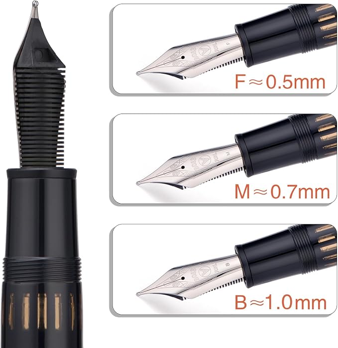 Yongsheng Junlai 930 Acrylic Fountain Pen, Size 9 Medium Nib with Piston Filling System, Piano Black Fence Ink Tank with Torpedo Shape Design Large Hand Pen (Silver Trim)