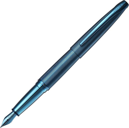 Cross ATX Sandblasted Dark Blue Stainless Steel Medium Nib Fountain Pen - Refillable Pen for Smooth Writing - Black Ink - Comfortable Grip - Long-Lasting - Professional Office Supplies
