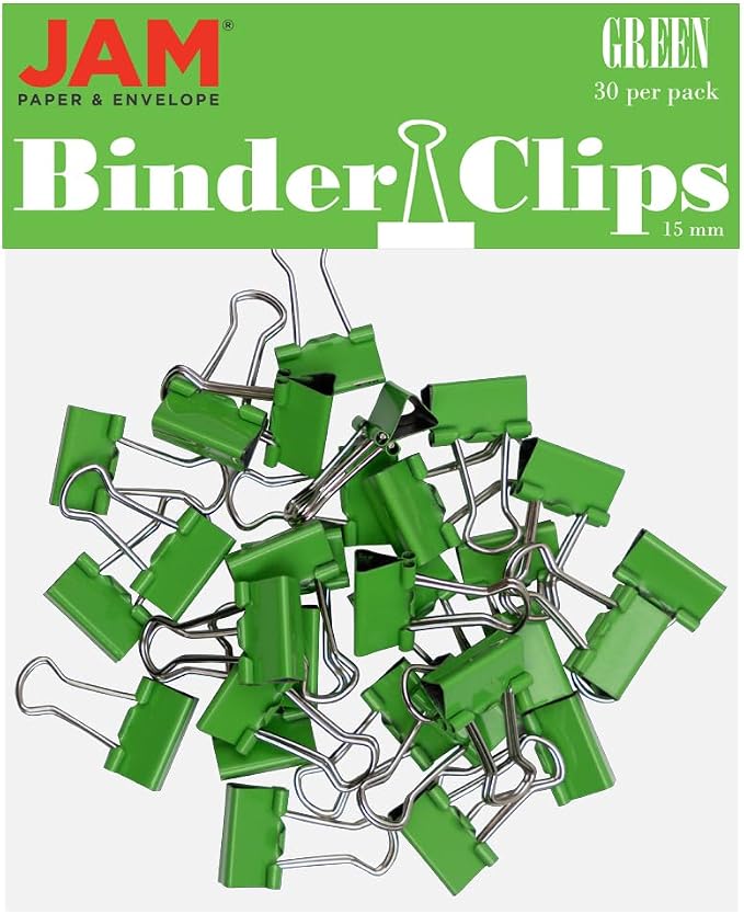 JAM PAPER Colorful Binder Clips - Extra Small - 3/5 Inch (15 mm) - Green Binderclips - 30/Pack