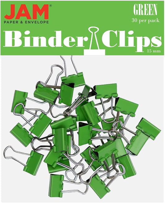 JAM PAPER Colorful Binder Clips - Extra Small - 3/5 Inch (15 mm) - Green Binderclips - 30/Pack