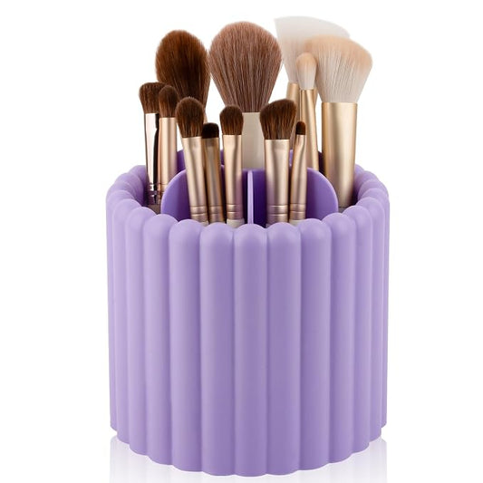 Rotating Makeup Brush Holder Organizer with Removable Dividers, Purple | 7 Slots Make Up Brush Organizer 360 Spinning Cosmetic Storage Pen Holder for Desk, Vanity, Dresser