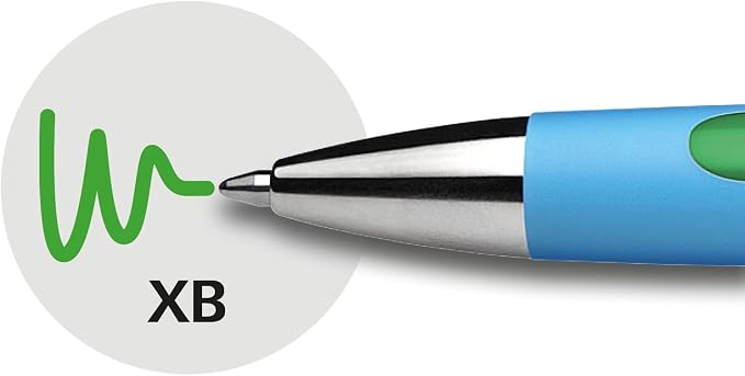 Schneider Slider Rave XB (Extra Broad) Ballpoint Pen, Refillable + Retractable, 1.4 mm, Light Blue Barrel, Green Ink, Box of 5 Pens (132504)