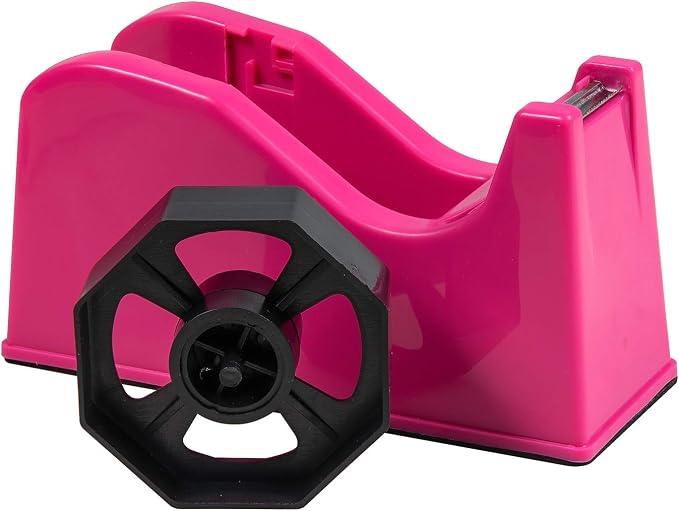 Desktop Tape Dispenser Adhesive Roll Holder (Fits 1" & 3" Core) with Weighted Nonskid Base (2Pack-Rose red)