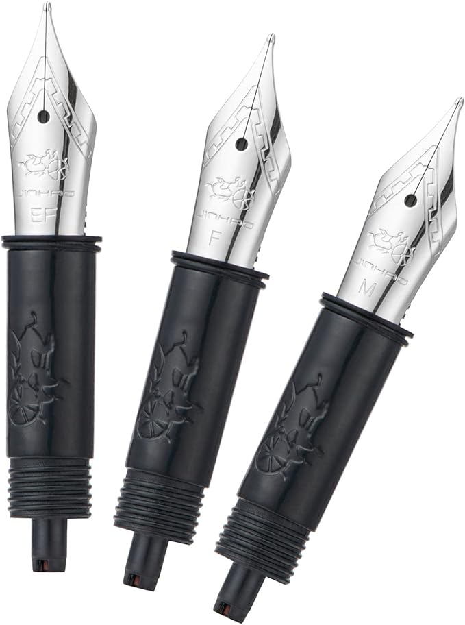 Set of 3 Jinhao 82 Fountain Pen Nib with Black Section Feed (EF, F and M) Silver-Compatible with Jinhao 82, 88, 95, 82 Mini, 92, 100 Mini Fountain Pen