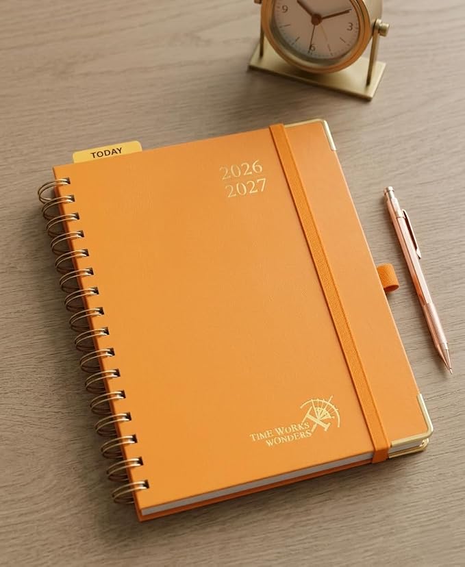 POPRUN 2026-2027 Weekly Planner 6.25" x 8.5" Weekly and Monthly Planner | Jul 2026 - Jun 2027 Daily Agenda Book with Hourly Schedule, Tabs, Hardcover, School and Office Supplies- Orange