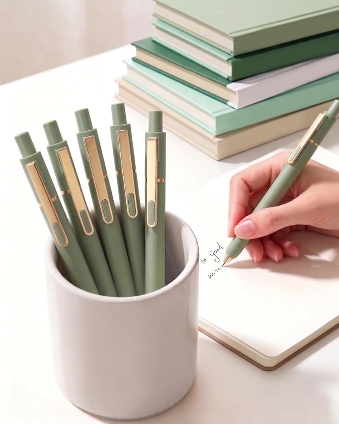SUNEE Gel Pens, 6 Pack 0.5mm Pens Fine Point Smooth Writing Pens with Quick-Dry Black Ink, Cute Aesthetic School Office Note-Taking Pens for Journaling - Green