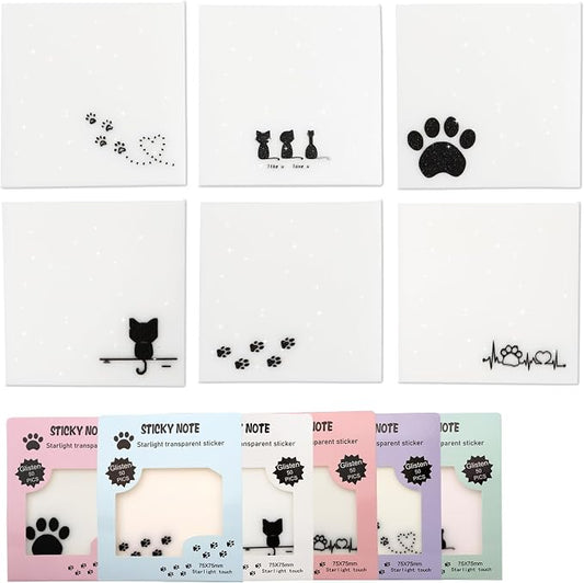 300-Sheet Pearlescent Cat Sticky Notes, 6 Pads | 300 Sheets Pearlescent Sticky Notes; Shimmering Glitter Translucent Memo Pads; Cat Design Self-Stick Notes for Planner