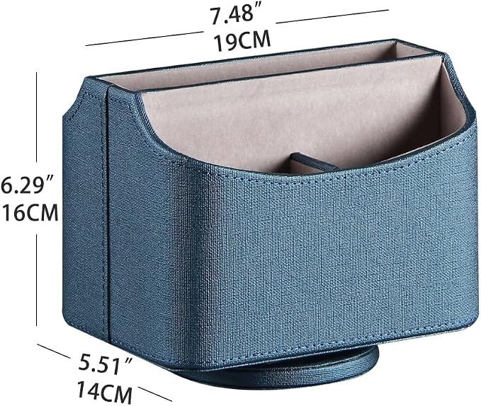 PUSU TV Remote Control Holder,PU Leather 360 Degree Rotatable Remote Caddy | Nightstand Organizer/Desk Storage Box for Media Play,Controllers,Stationery,iPad,Phone,Pen/Pencil Cosmetic,Office accessories