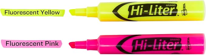 Avery Hi-Liter, Desk Style, Chisel Tip, 24 Pink and Yellow Highlighters, 2-Pack, 48 Total (31448)