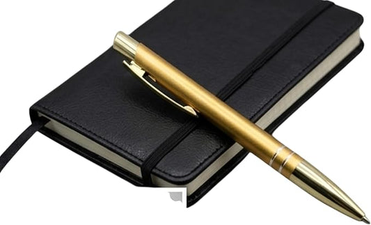 Luxury Gold Metal Ballpoint Pen with Black Leather Notebook, Executive Writing Set, Elegant Office Desk Accessories, Premium Gift for Professionals & Students