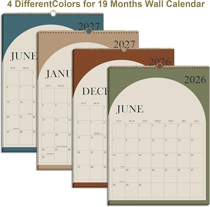 Wall Calendar 2026-2027 - 18 Months Calendar 2026-2027 from July 2026 - December 2027, 2026-27 Wall Hanging Calendar Planner with Thick Paper, 12" x 14.5", Cyan