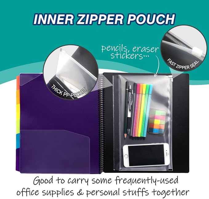 H4D 12 Pocket Poly Project Organizer, Multi Pocket Folder, Primary Colors | Spiral, Multi-Subject, Folder Notebook, Letter Size