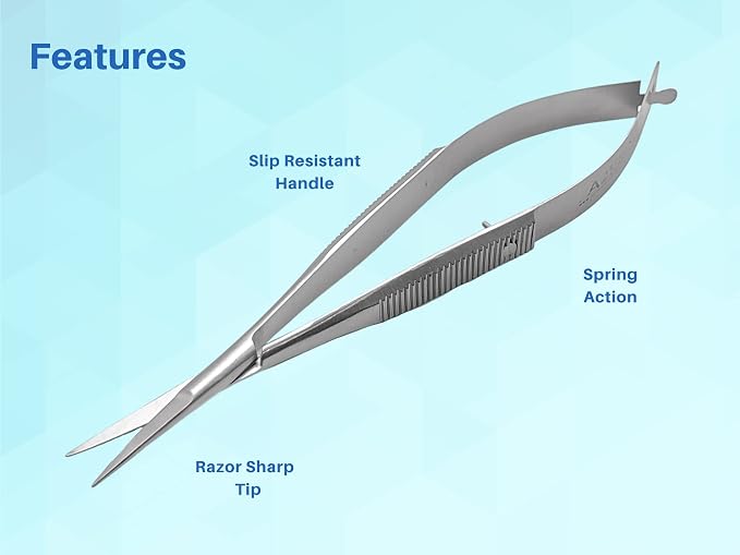 ARTMAN Micro Scissors 4.5” Straight Castroviejo – Premium Stainless Steel Spring Action Squeeze Scissors for Stitch Cutting, Sewing, Embroidery, Applique, Craft, Dental & Surgical Precision