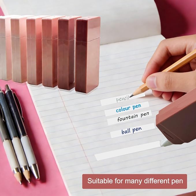 LOPURO White Correction Tape, 6Pcs Cute White Out Correction Tape,Pastel Color Correction Tapes Eraser Easy to Use Instant Applicator for School Office Home Aesthetic Supplies (Pink)