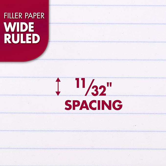 Mead Loose Leaf Paper, Wide Ruled Filler Notebook Paper, Reinforced, 8" x 10-1/2", 100 Sheets, Fits 3-Ring Binder (15006)