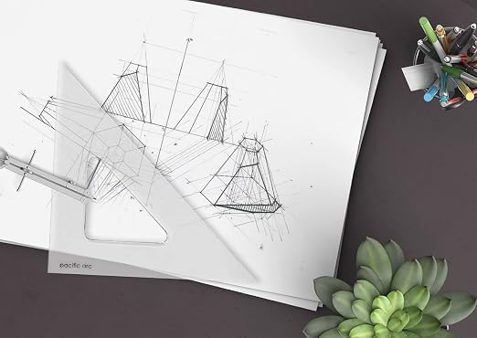 Pacific Arc's Scholastic Triangle - 8 inch - Clear - 45/90 Angle - Plain Edge - Polystyrene - Technical Drawing Tools, Drafting, Architect and Engineering.