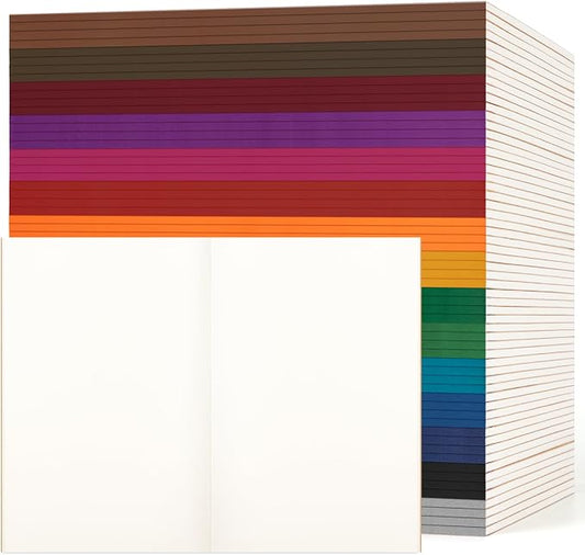 ALKALO 60 Pack Blank Notebook Journals Bulk, A5 Unlined Paper Composition Notebook, 8.3”x 5.5”, Kraft Cover with Vintage Spines, 15 Colors 60 Pages for School Office Travel(Vintage-Blank-60 pack)