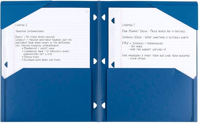Five Star 2-Pocket Folder,Plastic Folder with Stay-Put Tabs and Prong Fasteners,Fits 3-Ring Binder,Holds 8-1/2" x 11” Paper,Black,Fire Red,Forest Green,Pacific Blue (38049),4 Count (Pack of 6)