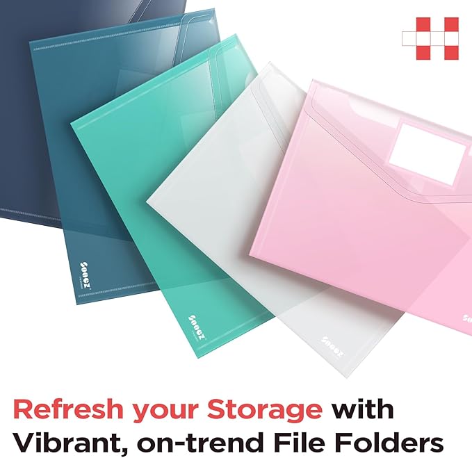 Sooez 20 Pack Plastic Envelopes, Plastic File Folders, Clear Folders | Trendy Colors, Super Heavyweight Document Holders, Storage Pouches, File Envelopes for School Office Supplies