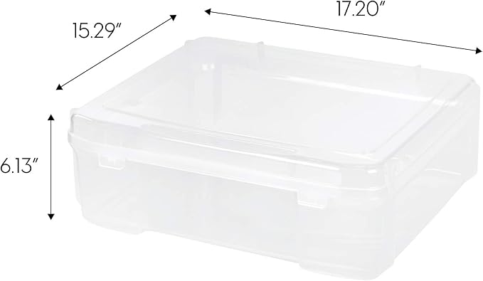 IRIS USA Fits 12" x 12" Paper, Thick Portable Plastic Scrapbook Project Case with Built-in Handle for Art and Craft Supplies, Yarn, File, Paper, Office Documents, Toys, Rounded Corner, Clear