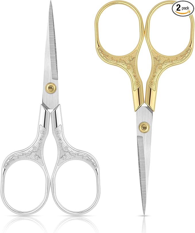 Small Embroidery Scissors,Set of 2 Sewing & Craft Scissors for Precision Cutting,Stainless Steel Fabric Paper Scissor,Gold & Silver