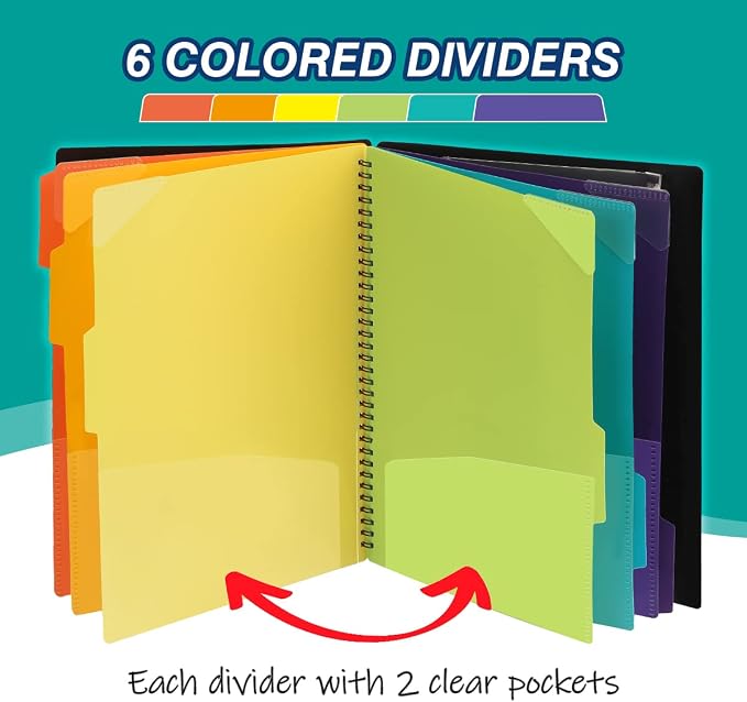 H4D 12 Pocket Poly Project Organizer, Multi Pocket Folder, Primary Colors | Spiral, Multi-Subject, Folder Notebook, Letter Size