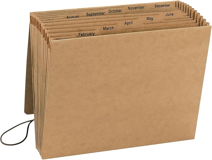 Smead Expanding File with Flap and Cord Closure, 12 Pockets, Monthly (Jan-Dec), Letter Size, Kraft (70186) (Pack of 1)