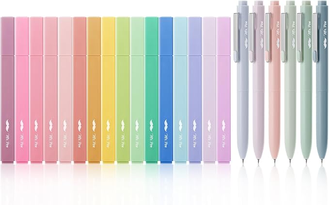 Mr. Pen- Aesthetic Highlighters and Gel Pens, 22 Pack | Assorted Colors Bible Highlighters No Bleed, Fine Point 0.5mm Black Ink Gel Pens, Fast Dry and No Smear for Bible Journaling